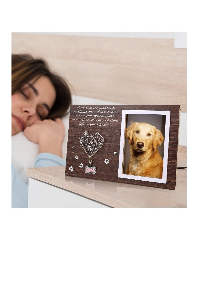 Pet Memorial Picture Frame, Dog Memorial Gifts, 105 cm Rope Pet Photo Wood Frame, Loss of Dog Remembrance Gifts for Pet Lovers