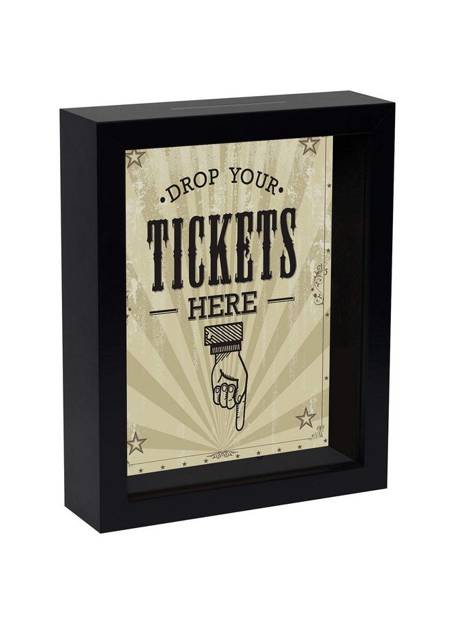 7X9 Drop Your Tickets Here Shadow Box Frame With Polished Glass - Memory Ticket Shadow Box With Slot On Top For Wall - Black Ticket Box For Sports, Concert, Movie Stub Or Travel Keepsake