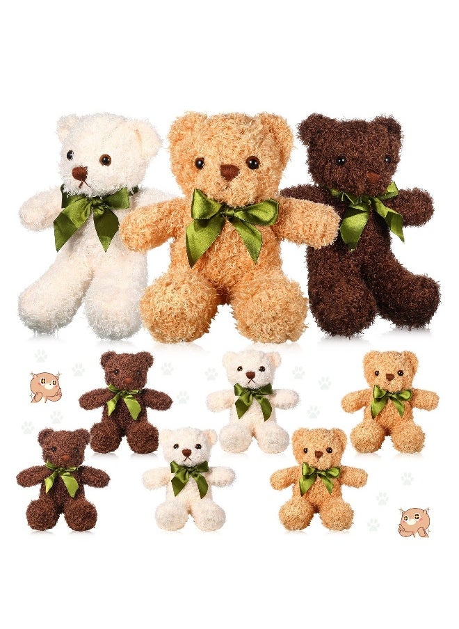 9Pcs Plush Bears Bulk, 10 Inch Small Plush Bear Stuffed Bears with Bow Tie Bear Toys for Birthday Baby Shower Party Favor Gift