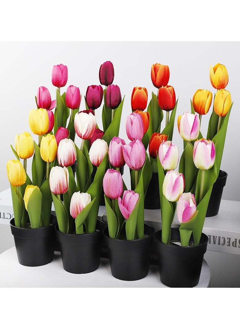 Set of 3PC 5 Heads Tulips Artificial Flowers For Decoration Fake Tulips Silk Flowers For Home Decor Indoor Real Touch Flowers Fake Flowers For Home Room Office Party Wedding Holiday Decoration