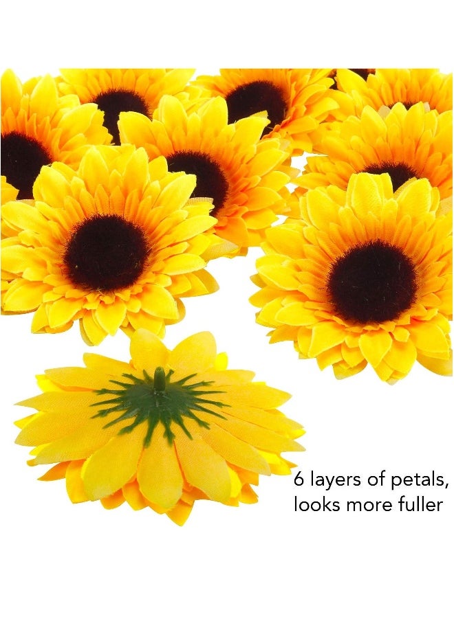 Fake Sunflowers, Artificial Sunflower Heads, Faux Silk Sunflower Decoration for Christmas Tree Craft Home Party Wedding Decor 32pcs, 3.5