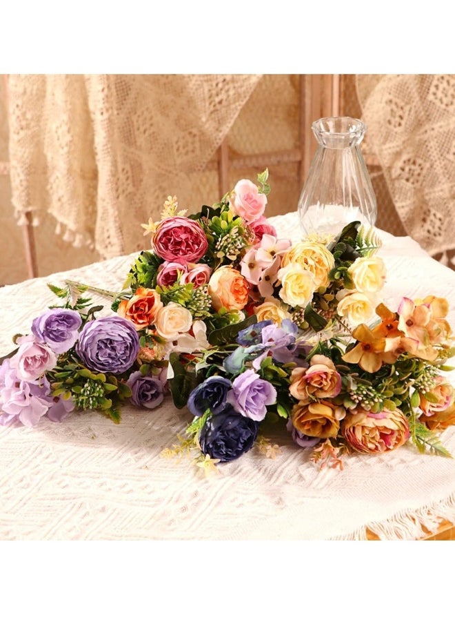 Artificial Flowers, Fake Peony Silk Hydrangea Flower Bouquet Fall Rose Flowers, Wedding Bouquets Flowers Party Bridal Home Decorations Silk Flowers Purple