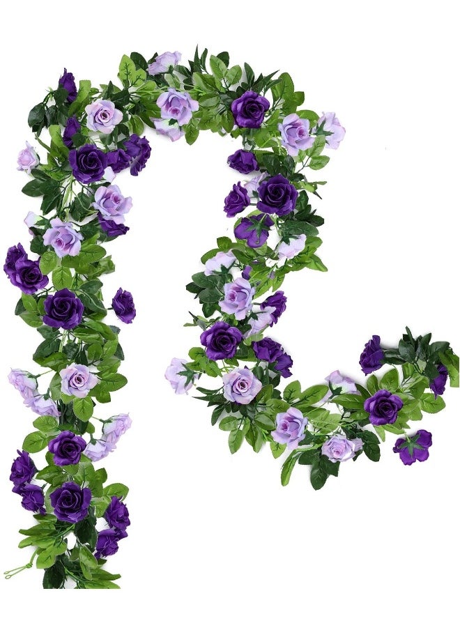 Artificial Flower Garlands, 2 Pack 15.8 FT Fake Rose Vines Silk Flowers Hanging Rose Lvy for Wedding Arch Party Home Garden Wall Decor, Purple