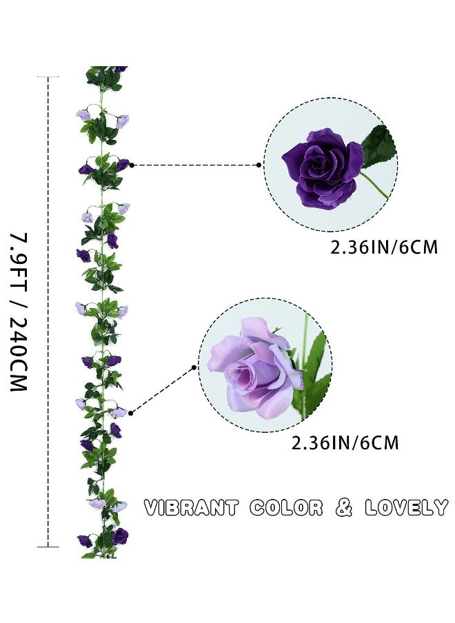 Artificial Flower Garlands, 2 Pack 15.8 FT Fake Rose Vines Silk Flowers Hanging Rose Lvy for Wedding Arch Party Home Garden Wall Decor, Purple