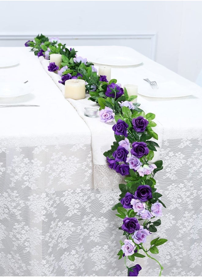 Artificial Flower Garlands, 2 Pack 15.8 FT Fake Rose Vines Silk Flowers Hanging Rose Lvy for Wedding Arch Party Home Garden Wall Decor, Purple