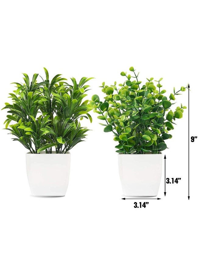 2pcs Artificial Mini Potted Plants Fake Plastic Eucalyptus Leaves Plants for Office Desk Coffee Table Bathroom Bedroom Home Decorations