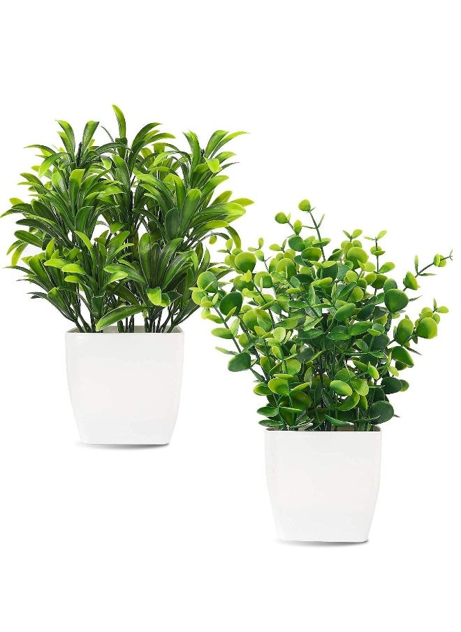 2pcs Artificial Mini Potted Plants Fake Plastic Eucalyptus Leaves Plants for Office Desk Coffee Table Bathroom Bedroom Home Decorations