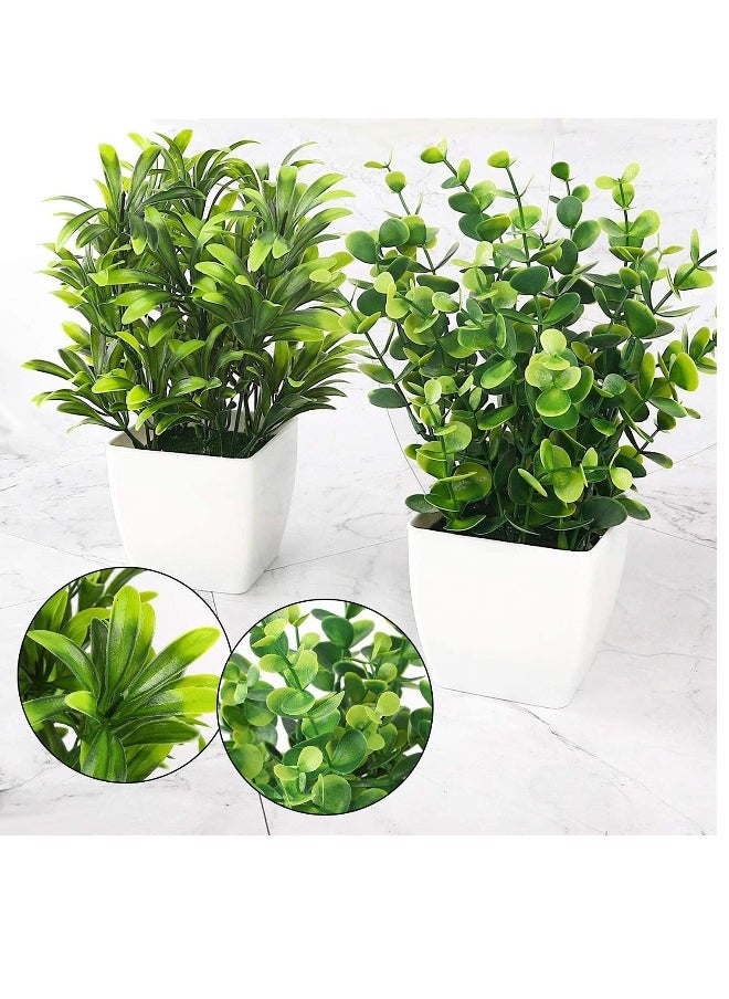 2pcs Artificial Mini Potted Plants Fake Plastic Eucalyptus Leaves Plants for Office Desk Coffee Table Bathroom Bedroom Home Decorations