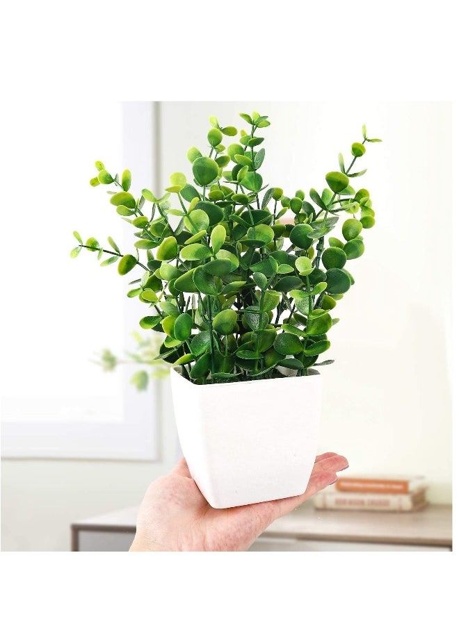 2pcs Artificial Mini Potted Plants Fake Plastic Eucalyptus Leaves Plants for Office Desk Coffee Table Bathroom Bedroom Home Decorations