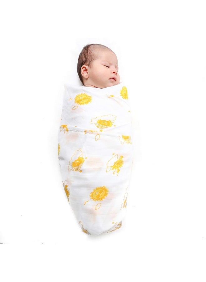 Newborn Baby Infant Soft Premium Pure Organic Cotton Comfortable Muslin Swaddle Receiving Blanket Wrapper Cloth Towel Stroller Cover 100X100Cm (Pack Of 1 Random Design)