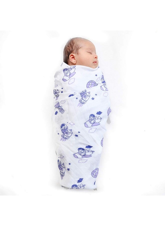 Newborn Baby Infant Soft Premium Pure Organic Cotton Comfortable Muslin Swaddle Receiving Blanket Wrapper Cloth Towel Stroller Cover 100X100Cm (Pack Of 1 Random Design)