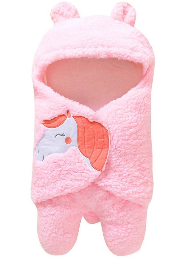 Super Soft Flannel Swaddle Hooded Wrapper Cum Blanket For New Born Babies (Pink, 0-6 Months), Lightweight