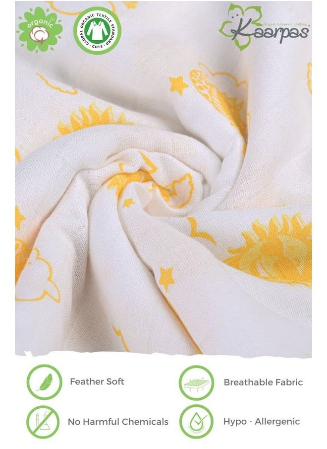 Newborn Baby Girl'S Infant Boy'S Super Soft Premium Pure Organic Cotton Comfortable Muslin Swaddle Receiving Blankets Wrapper Cloth Towel Stroller Cover Sun Print Pack Of 1 Yellow 100X100 Cm