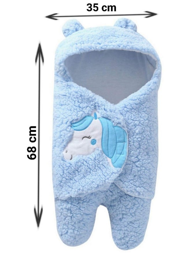 Flannel 0-6 Months Hooded Swaddle Wrapper Blanket, Sky Blue, Lightweight