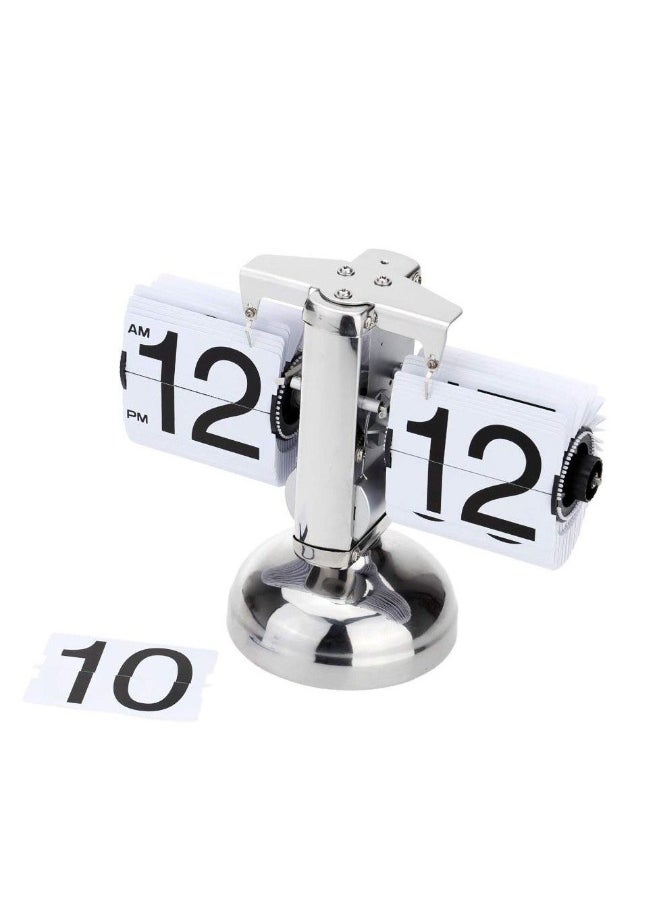 Retro Funny Table Clock Quartz Clock Flip Over Clock Stainless Steel Flip Internal Gear Operated Small Scale