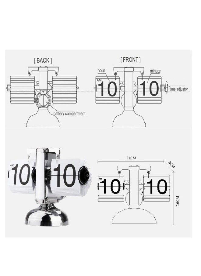 Retro Funny Table Clock Quartz Clock Flip Over Clock Stainless Steel Flip Internal Gear Operated Small Scale