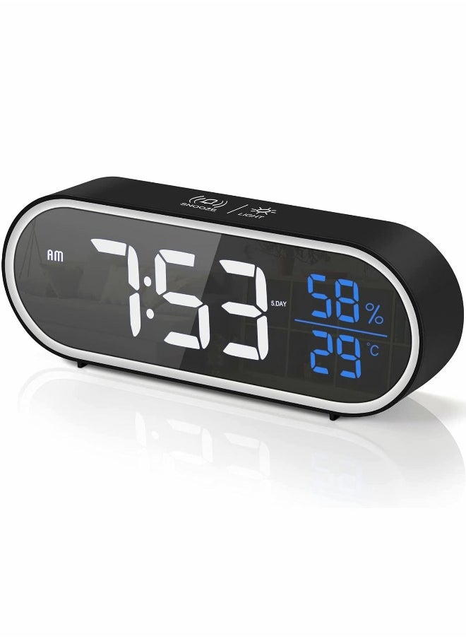 Digital Alarm Clock, Large Mirrored LED Display with Humidity Temperature USB Charger Port 5 Types of Brightness 4 Volume Smart Voice Control