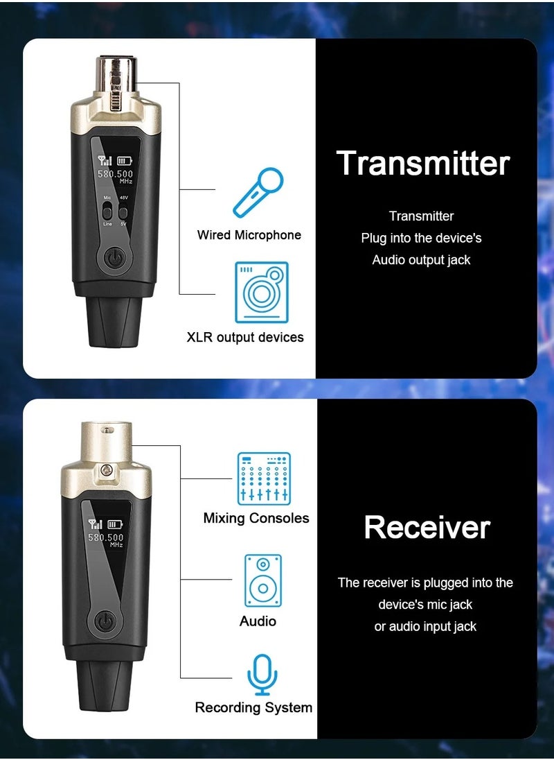 Wireless Microphone System XLR Mic Converter Adapter UHF Automatic Transmitter Setup For Condenser Dynamic Mic