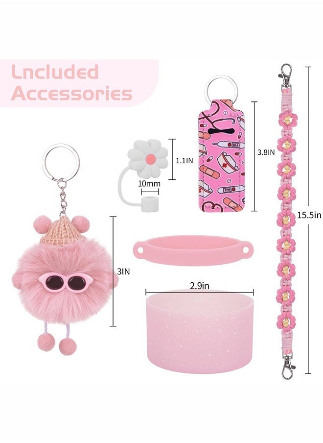 6 pcs Pinky Floral Stanley Tumbler Accessories Set, Stanley Cup Decoration, Portable Tumbler Handle, 6 Pieces A Set