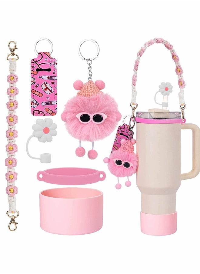 6 pcs Pinky Floral Stanley Tumbler Accessories Set, Stanley Cup Decoration, Portable Tumbler Handle, 6 Pieces A Set