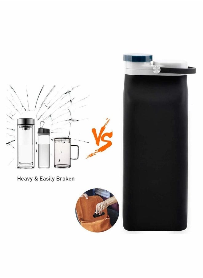 Collapsible Water Bottle BPA Free - Foldable Water Bottle for Travel Sports Bottles with Triple Leak Proof Lightweight 20oz (Black)