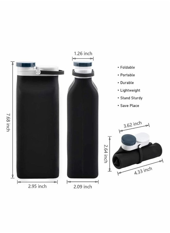 Collapsible Water Bottle BPA Free - Foldable Water Bottle for Travel Sports Bottles with Triple Leak Proof Lightweight 20oz (Black)