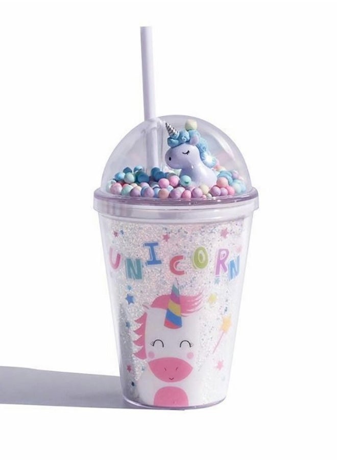 Water Bottle with Straw, Tumblers with Unicorn and Fairy Stick, Reusable Plastic Cup for Adult or Kids 380ml