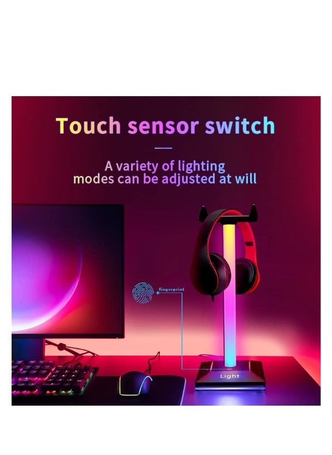 RGB Light Headphone Stand with USB Charger Port, Desk Gaming Headset Holder, Headset Holder Hanger Base for Gamers Desktop Table Game Earphone Accessories