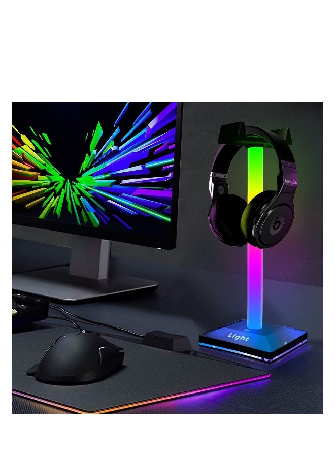 RGB Light Headphone Stand with USB Charger Port, Desk Gaming Headset Holder, Headset Holder Hanger Base for Gamers Desktop Table Game Earphone Accessories