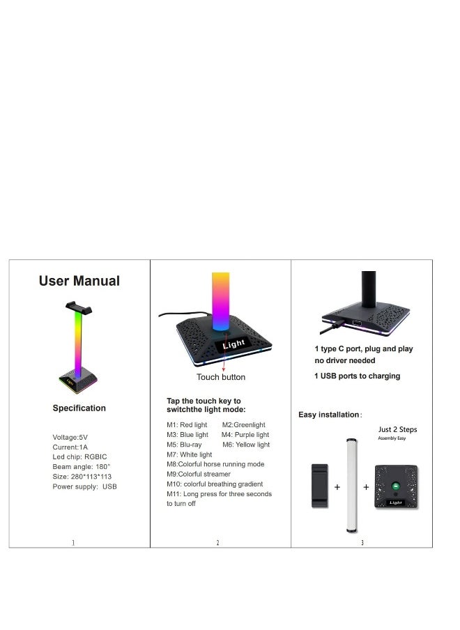 RGB Light Headphone Stand with USB Charger Port, Desk Gaming Headset Holder, Headset Holder Hanger Base for Gamers Desktop Table Game Earphone Accessories