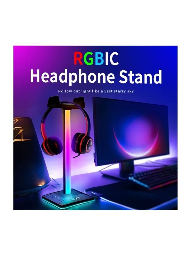 RGB Light Headphone Stand with USB Charger Port, Desk Gaming Headset Holder, Headset Holder Hanger Base for Gamers Desktop Table Game Earphone Accessories