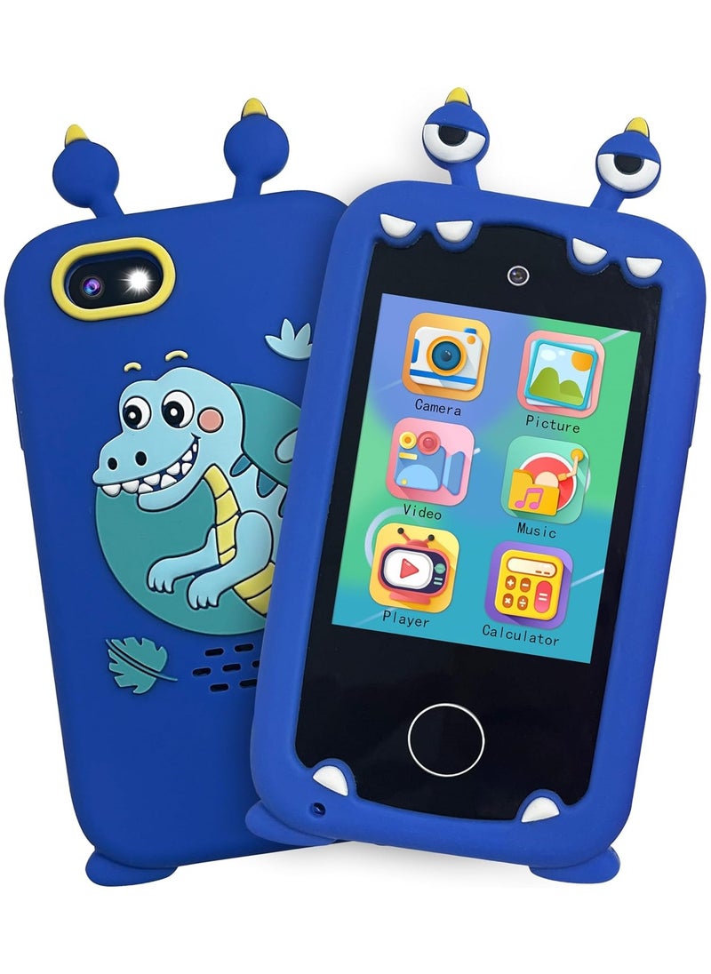 Kids Smart Phone Toys for Girls Ages 3-8 Toddler Play Travel Toys with Dual Camera Educational Learning Game Puzzle MP3 Music Player Birthday Gift for Kids Girls 3 4 5 6 7 8 Year Old (8 GB)-Blue