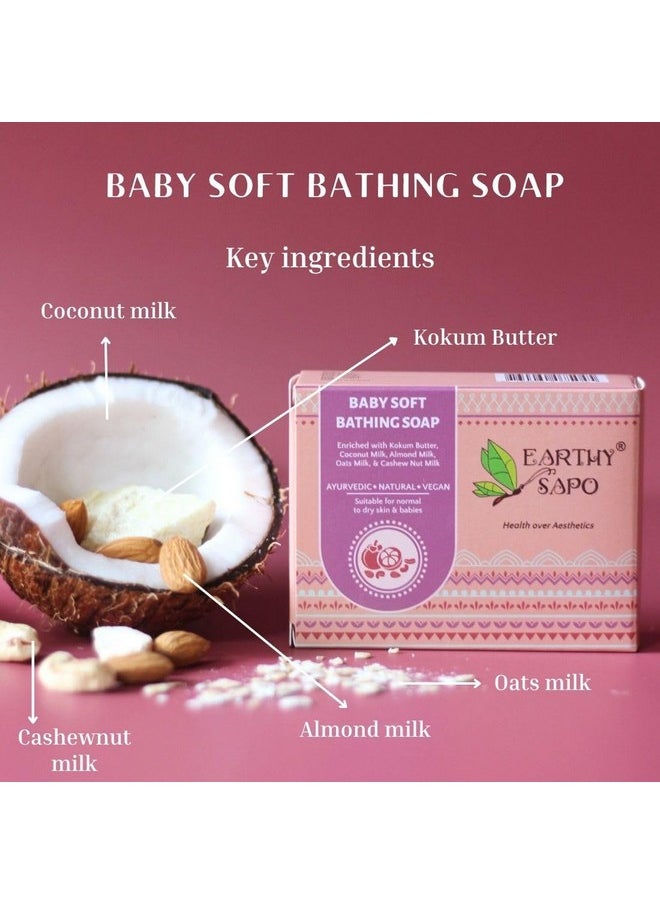 Handmade Baby Soft Bathing Soap (Coconut Milk, Almond Milk, Oat Milk, Kokum Butter), 100G, Pack Of 2