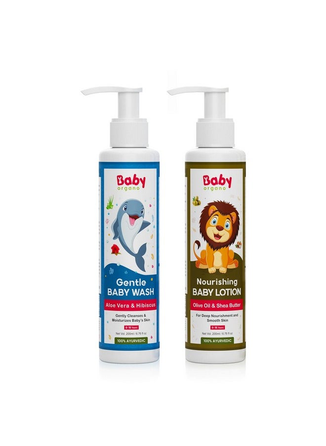 Baby Wash & Lotion Combo For Kids (0-5 Yrs) 200Ml Each | Nourishing Ayurvedic Gentle On Skin Fdca Approved