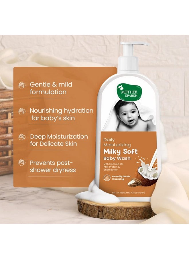 Milky Soft Baby Body Wash - 400Ml | With Milk Protein & Coconut Oil | Ph Balanced Natural Baby Wash | Tear Free Formula For Baby Bath