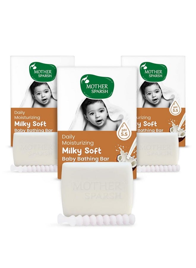 Moisturizing Milky Baby Bathing Soap Bar - 75G X 3 | Ph 5.5 With Milk, Coconut Oil And Vitamin E, Prevents Dryness & Rashes