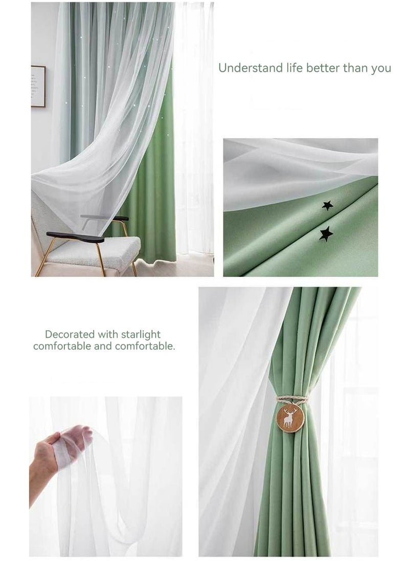 2 Panels Stars Blackout Curtains Tulle Overlay Star Cut Out Silver Grommet Curtains