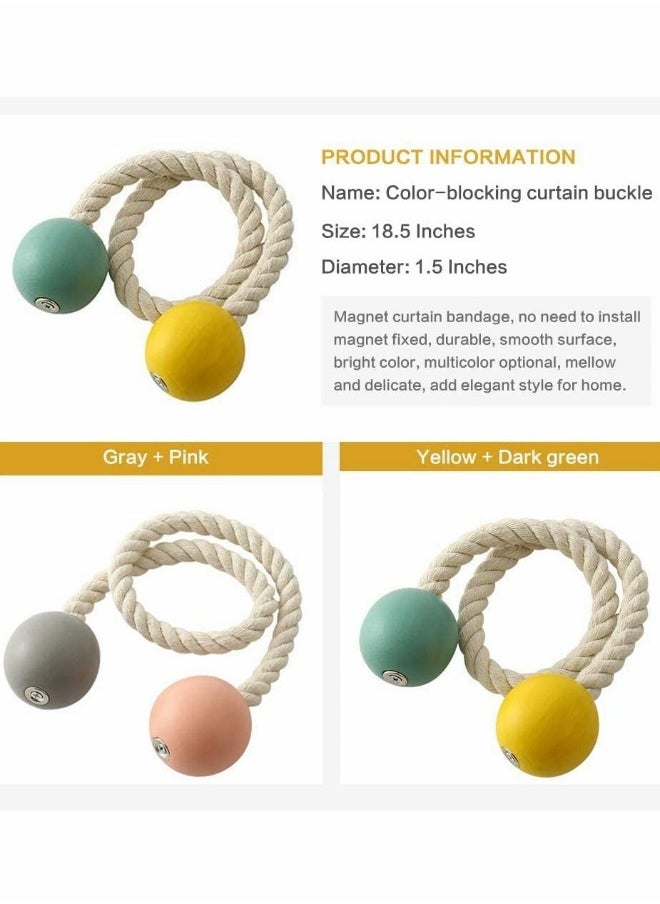 Curtain Tie, Strong Magnetic Tie, 2 Colors Wooden Ball Braided Rope 1 Pair