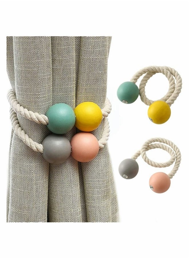 Curtain Tie, Strong Magnetic Tie, 2 Colors Wooden Ball Braided Rope 1 Pair