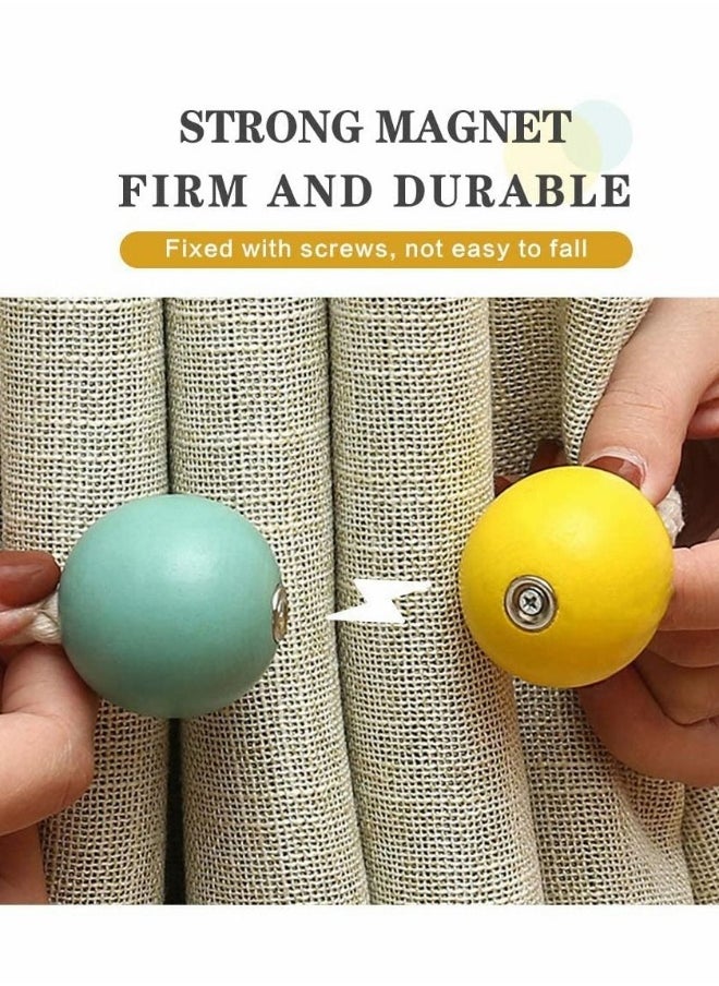 Curtain Tie, Strong Magnetic Tie, 2 Colors Wooden Ball Braided Rope 1 Pair