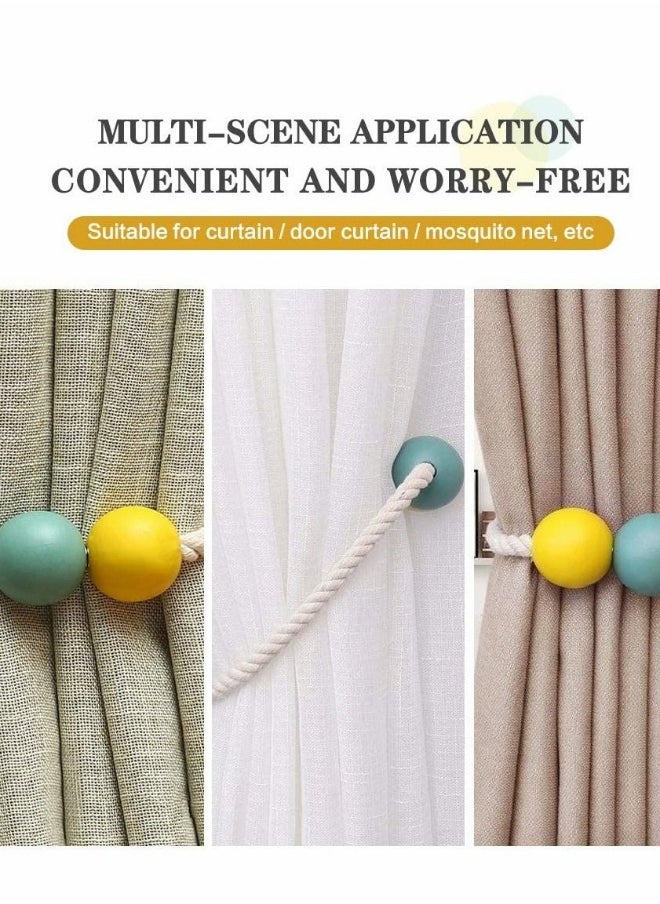 Curtain Tie, Strong Magnetic Tie, 2 Colors Wooden Ball Braided Rope 1 Pair