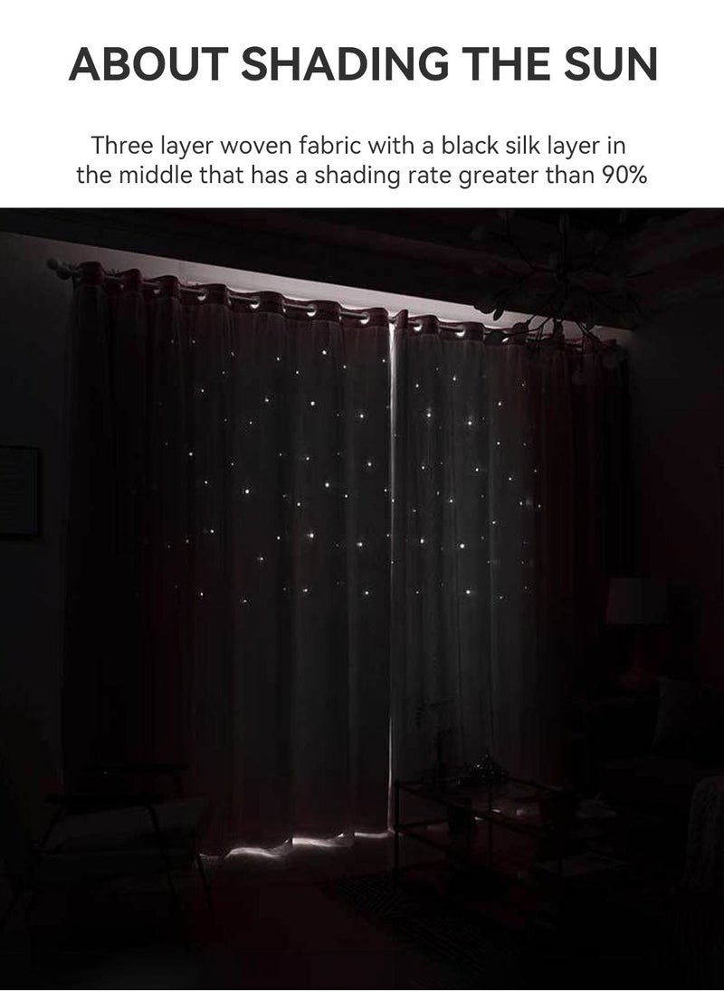 2 Panels Stars Blackout Curtains Tulle Overlay Star Cut Out Silver Grommet Curtains