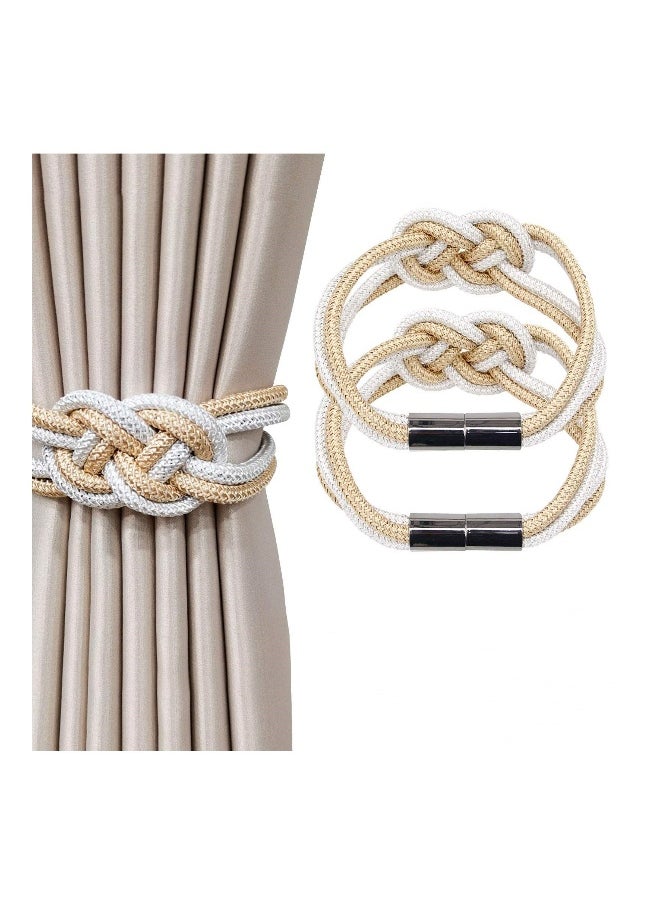 2 Packs Magnetic Curtain Tiebacks, Nordic Simple Style Drape Tie Backs Weave Rope Knot Decorative Curtain Holdbacks