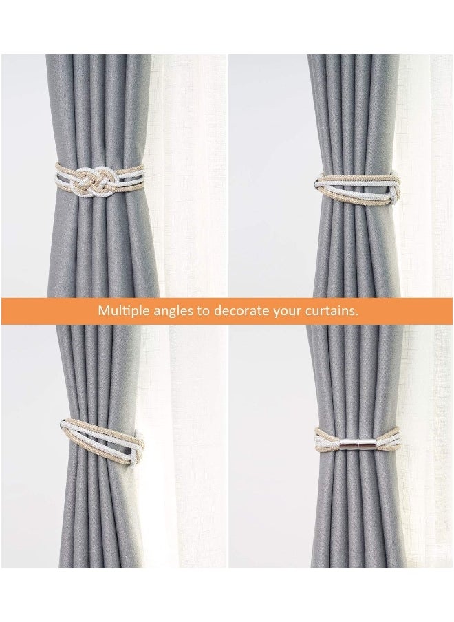 2 Packs Magnetic Curtain Tiebacks, Nordic Simple Style Drape Tie Backs Weave Rope Knot Decorative Curtain Holdbacks