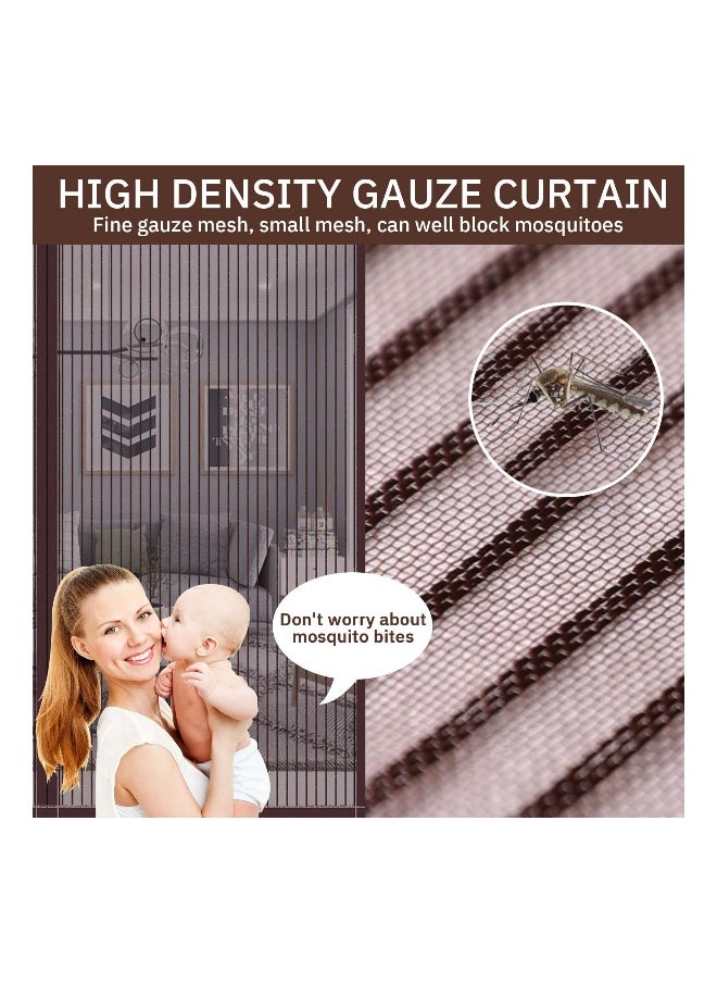 Magnetic Fly Screen Door Retractable Mesh with Magnet Sliding Hands Free Net, Pet & Kid Friendly 100x210cm Brown