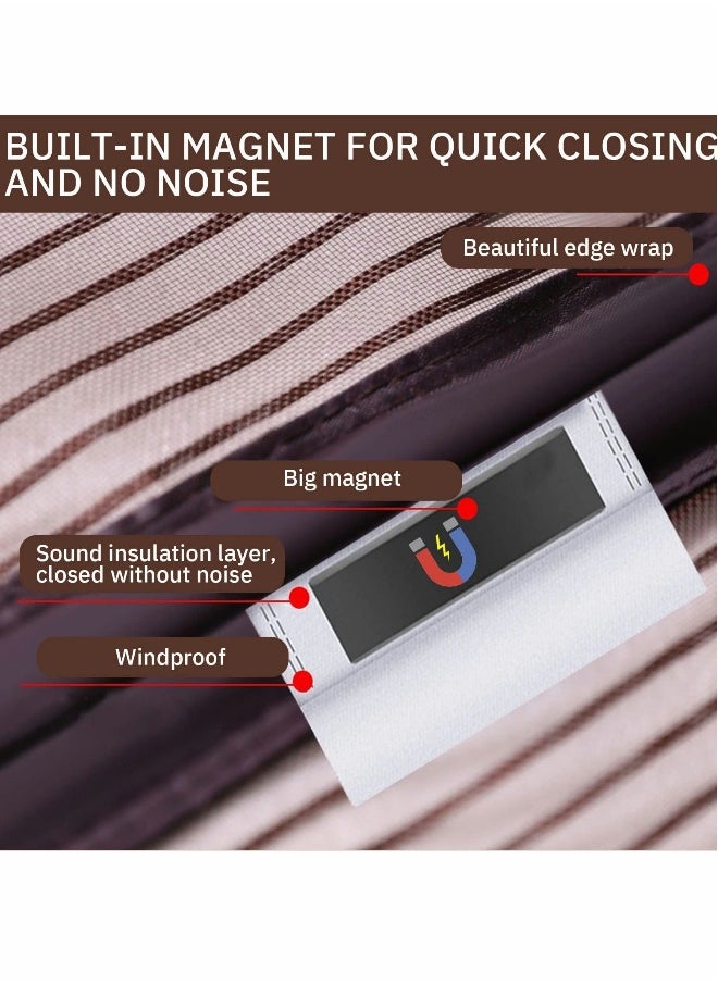 Magnetic Fly Screen Door Retractable Mesh with Magnet Sliding Hands Free Net, Pet & Kid Friendly 100x210cm Brown