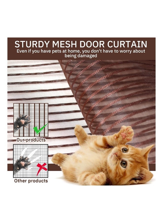 Magnetic Fly Screen Door Retractable Mesh with Magnet Sliding Hands Free Net, Pet & Kid Friendly 100x210cm Brown