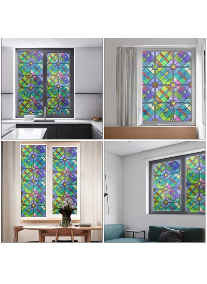 Glass Film for Windows Privacy 3D Colourful Window Privacy Film Stained Glass Diamonds for Home Kitchen Office Bedroom Living Room Bathroom(45*100cm)