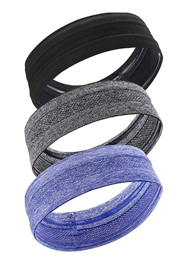 Elastic Sports Head Bands for Men and Women Black Purple Grey 3 Pieces