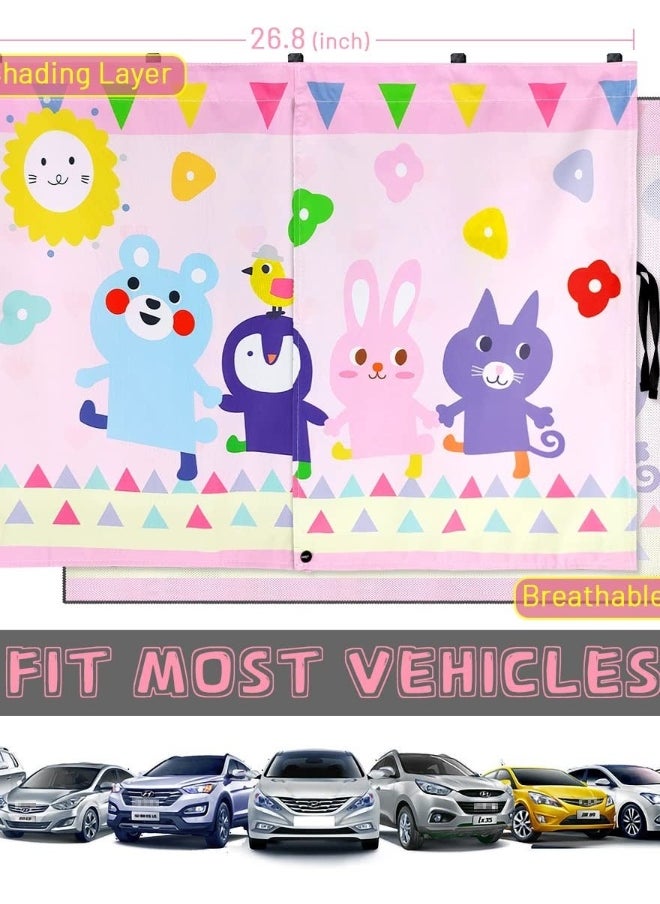 Car Window Shade for Baby, Cute Pink-Animals Design, Full Shade and Half Shade Options - Heat/UV Protection Car Window Curtain